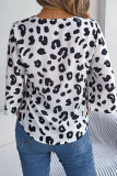 Leopard Print V Neck Buttoned Front Tie Blouse