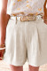 Beige High Rise Wide Leg Cotton Blend Casual Shorts