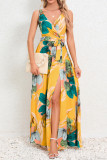 Wrap V Neck Pleated Maxi Floral Dress With Sash