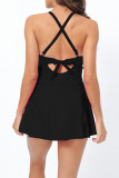 Color Block Twisted Hollow Out One Piece Swimsuit