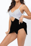 Color Block Twisted Hollow Out One Piece Swimsuit