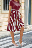Color Block Striped Short Sleeves Midi Dress