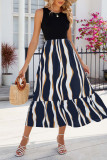 Color Block Striped Sleevless Maxi Dress