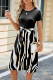 Color Block Striped Short Sleeves Midi Dress