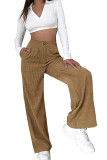 Plain Pockets High Waist Corduroy Pants