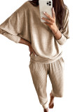 Parchment Ribbed Dolman Sleeve Top and Pocketed Pants Set