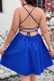Blue Spaghettie Crisscross Plus Size Dress 