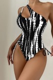 Printed One Shoulder One Piece Swimsuit