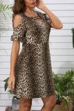 Leopard Print Strappy Cold Shoulder Mini Dress