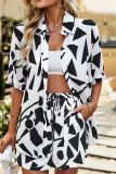 Abstract Print Button Up Blouse With Shorts 2pcs Set