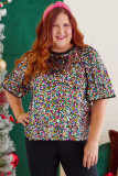 Silvery Vibrant Sequin Plus Size Short Sleeve Top