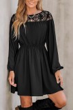 Black Lace Neckline High Waist Dress