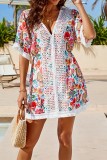 Paisley Print V Neck Lace Splicing Beach Dress