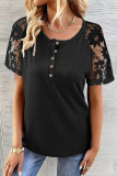 Lace Splicing Sleeves Button Top 