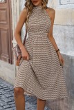 Khaki Halter Sleeveless Printed Dress 