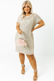 Light Pink Plus Size Sequin Short Sleeve T-shirt Dress