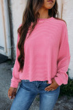 Bonbon Solid Color Corded Textured Long Sleeve Top