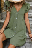 Green Ruffle Sleeves Button Up Dress 