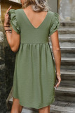 Green Ruffle Sleeves Button Up Dress 