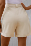 High Waist Plain Fold Hem Shorts 