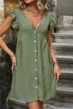 Green Ruffle Sleeves Button Up Dress 