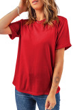 Red Casual Plain Crew Neck Tee