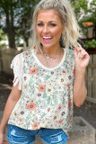 White Floral Crinkle Gauze Lace Fringed Crochet Top