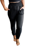Black Plus Size Frill High Wasit Pocketed Soft Pants