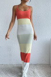 Colorblock Spaghetti Split Knitting Dress 