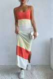 Colorblock Spaghetti Split Knitting Dress 