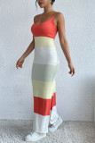 Colorblock Spaghetti Split Knitting Dress 