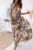 Sleeveless V Neck Floral Maxi Dress 