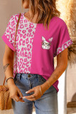 Rose Easter Rabbit Leopard Color Block Crewneck T Shirt