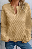 Khaki Split Neck Quilted Long Sleeve Top