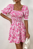 Puff Sleeves Square Neck Floral Dress 