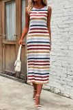 Multicolor Striped Print Sleeveless Maxi Dress