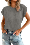 Gray Lattice Textured Knit Short Sleeve Sweater