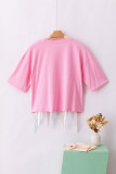 Pink Queen Card Sequin Fringed Hem T-shirt