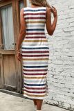 Multicolor Striped Print Sleeveless Maxi Dress