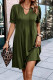 Fern Green Notched Neck Pleated Puff Sleeve Shift T-shirt Dress