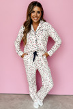 White Contrast Pipping Star Long Sleeve and Pants Pajamas Set