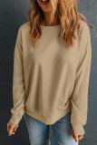 Khaki Solid Classic Crewneck Pullover Sweatshirt
