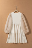 Beige Embellished Puff Sleeve Tiered A-line Dress