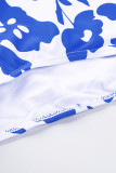 Blue Square Neck Sleeveless Fashion Print Tankini Set