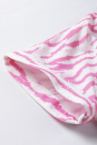 Rose Zebra Pattern V Neck Short Sleeve Blouse