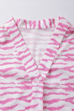 Rose Zebra Pattern V Neck Short Sleeve Blouse