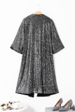 Silvery Sequin 3/4 Sleeve Kimono