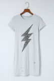 Gray Distressed Leopard Lightening Graphic T-shirt Dress