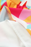 Multicolor Geometric Print Smocked Babydoll Mini Dress
