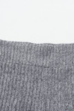 Gray Wide Waistband Ribbed Textured Knit Leggings